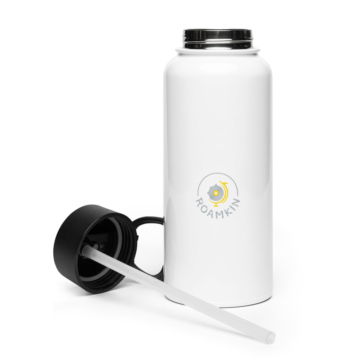 Roamkin Official Logo Stainless steel water bottle with a straw lid